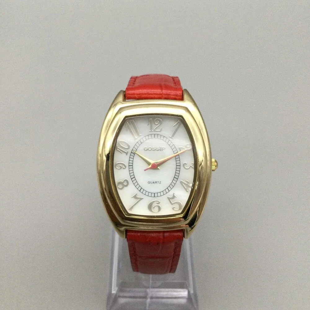 Gossip Womens Watch 31mm Gold Tone Tonneau Red Leather GS78430 New Battery